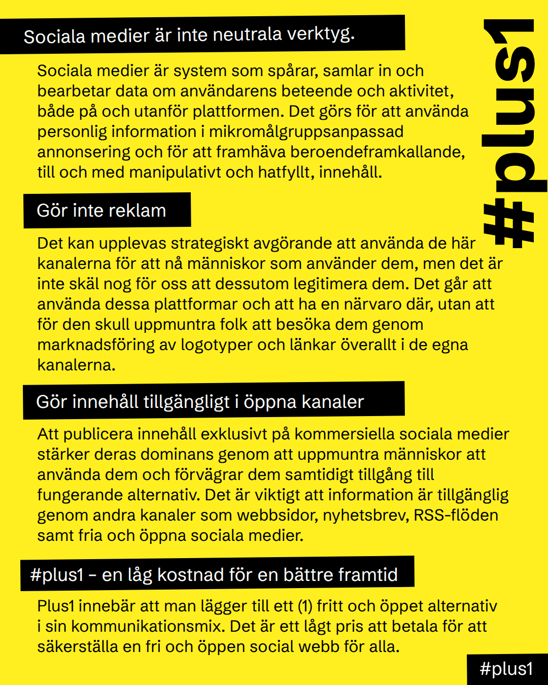 plus1-manifestet på svenska. (Texten i sin helhet på https://folkdata.se/plus1)